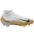 Nike Zoom Air Vapor Pro 1 football cleats in White, Black, and Metallic Gold, style code FB3298-103, showing the full lateral profile view.