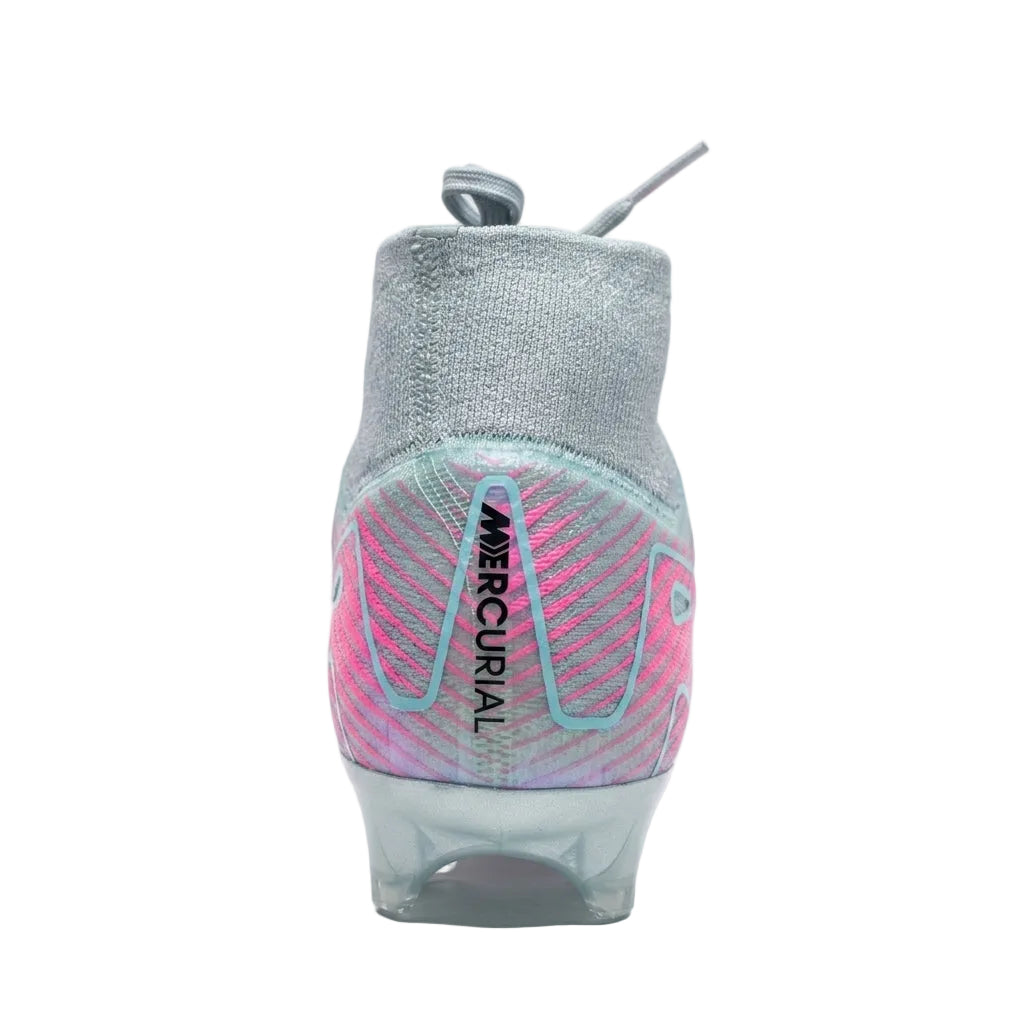 Rear heel view of Nike Zoom Mercurial Superfly 10 Elite FG Prism Pack showing Dynamic Fit collar and heel detail.