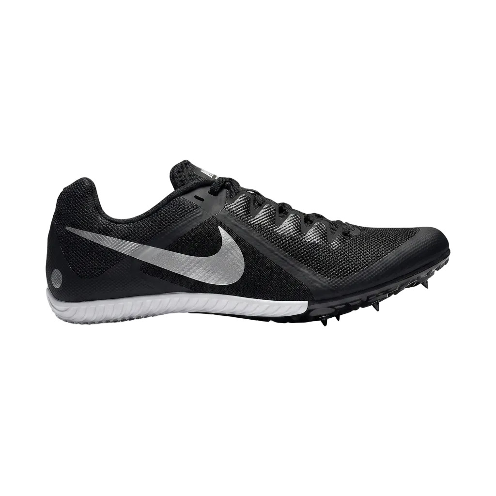 Profile view of Nike Zoom Rival Multi track spikes in Black Metallic Silver, style FZ9664-001.