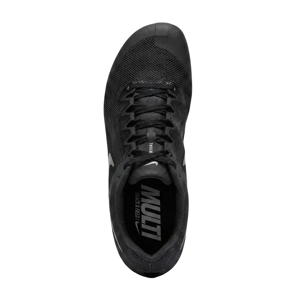 Top-down view of Nike Zoom Rival Multi 'Black Metallic Silver' showing the lacing system and insoles.