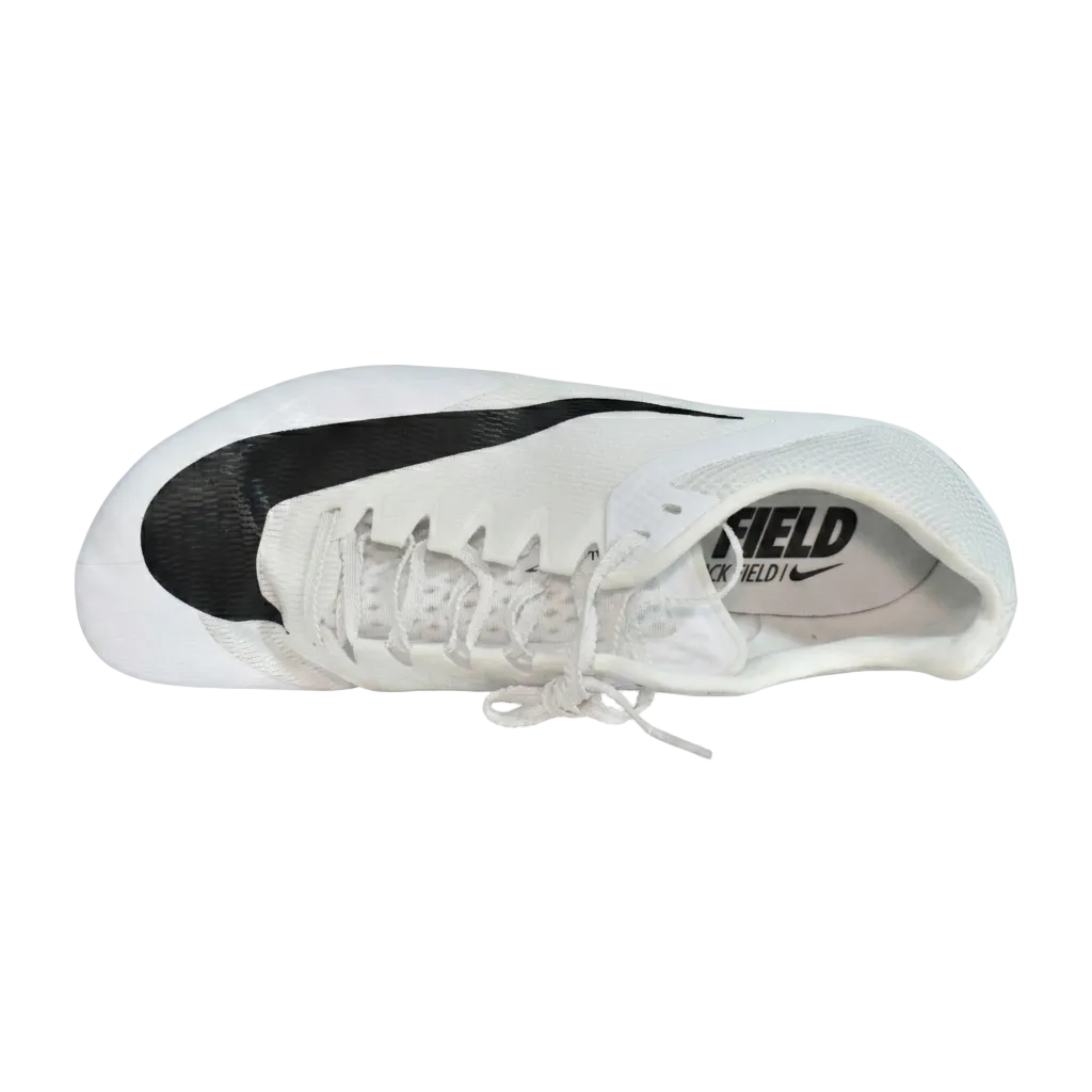 top side view of Nike Zoom Rival Sprint sprinting cleats showcasing the dynamic midfoot arch containment band, FZ9663-100