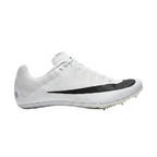 Nike Zoom Rival Sprint track spikes in White and Black, style code FZ9663-100, front three-quarter view.