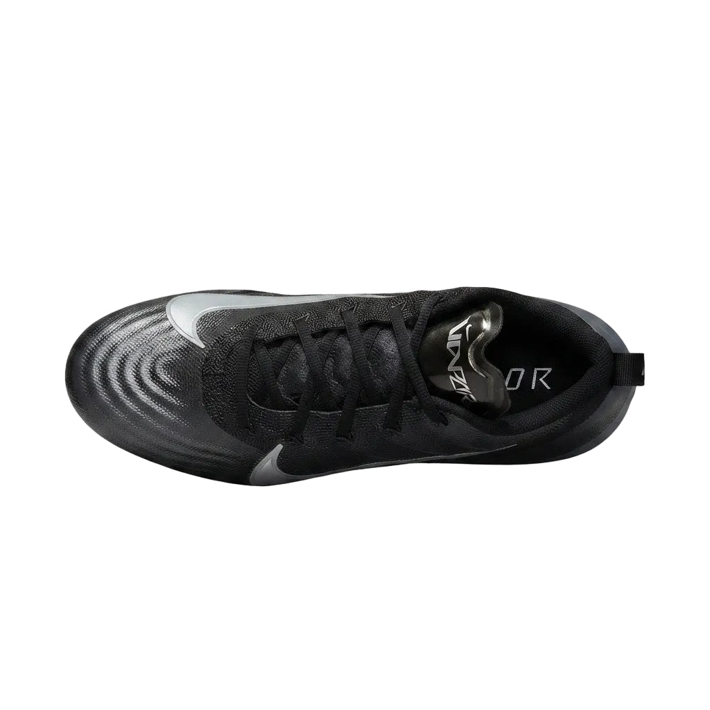Overhead top view of Nike Zoom Vapor Elite Wide P Black White HV2724-001 detailing laces and collar.