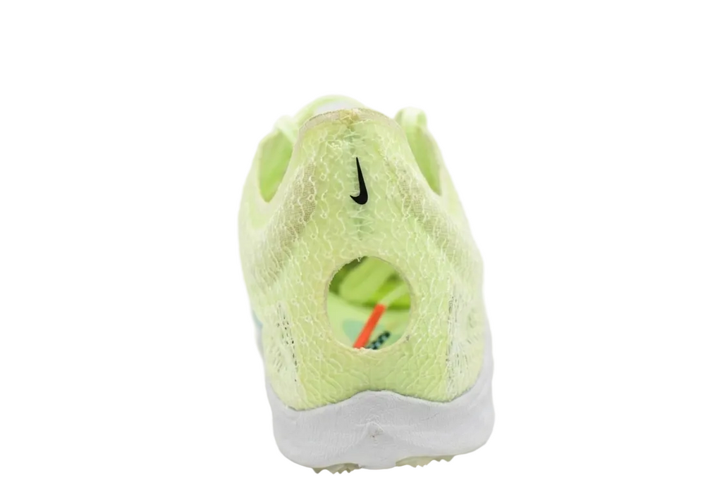  Rear perspective of Nike Air Zoom Victory CD4385-700 showing the unique heel cutout and textured Volt mesh finish.