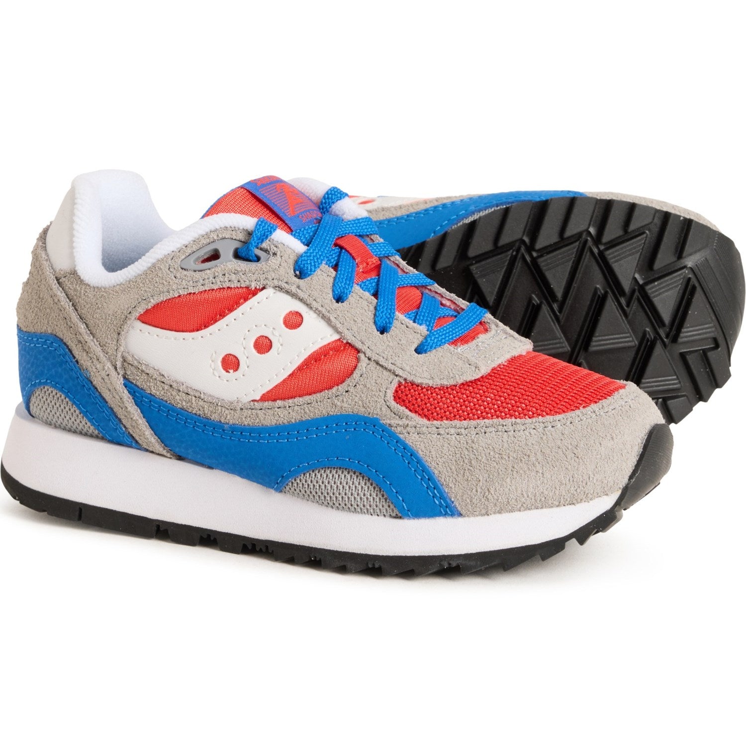 Side profile view of the Saucony Shadow 6000 Big Kid's sneaker featuring a breathable mesh and premium suede upper