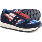 Saucony Women's Jazz 81 Stars & Stripes styled with casual denim for a vintage look.