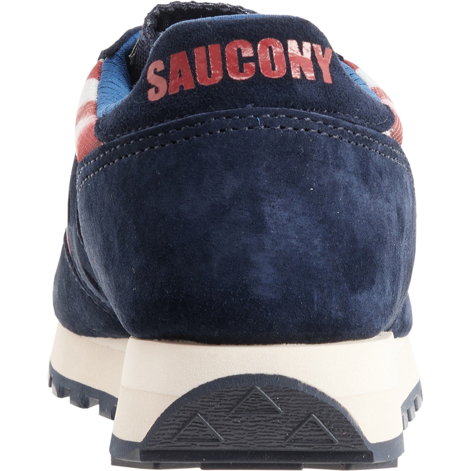 Rear view of the Saucony Jazz 81 highlighting the "Saucony" branding and striped heel tab.