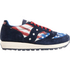 Profile of Saucony Women's Jazz 81 Stars & Stripes featuring navy suede and red accents.