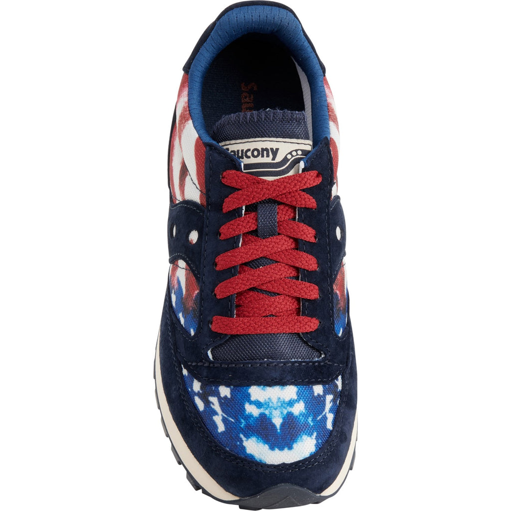 Overhead view of Saucony Jazz 81 Stars & Stripes showing the star-patterned tongue and laces.