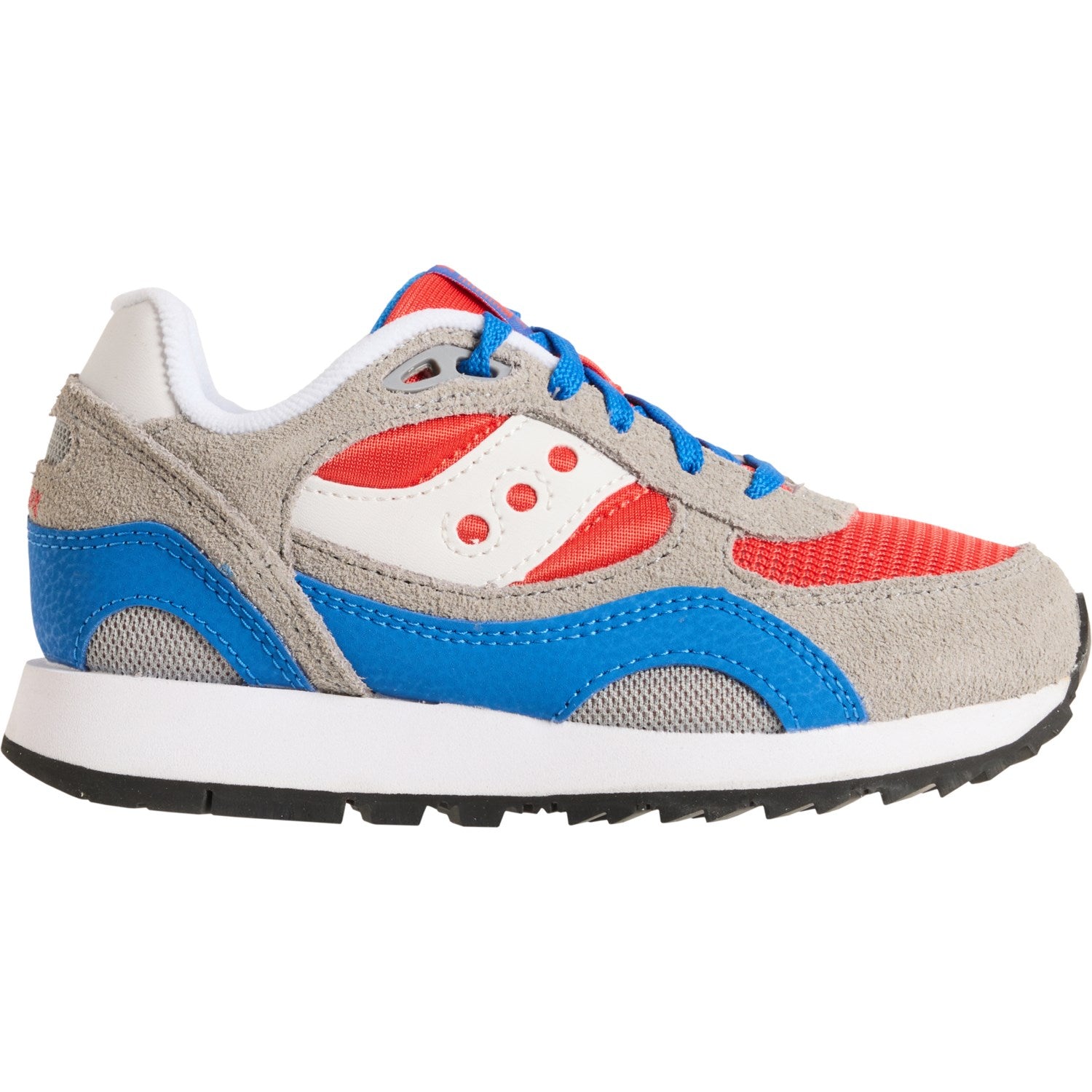 Saucony Shadow 6000 Big Kid retro running sneakers in Grey, Blue, and Red colorway, style SK267818.