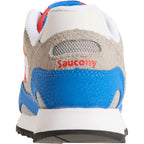Close-up shot of the Saucony Shadow 6000 Big Kid in Grey Blue Red highlighting the retro athletic aesthetic