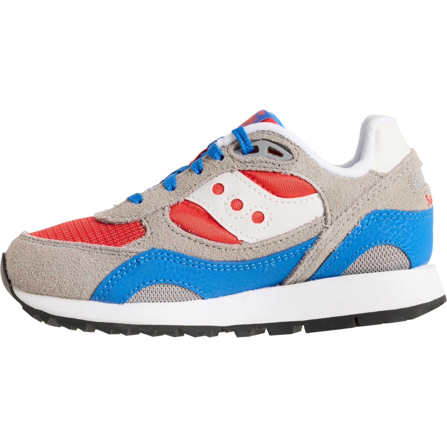 Side profile view of the Saucony Shadow 6000 Big Kid's sneaker featuring a breathable mesh and premium suede upper